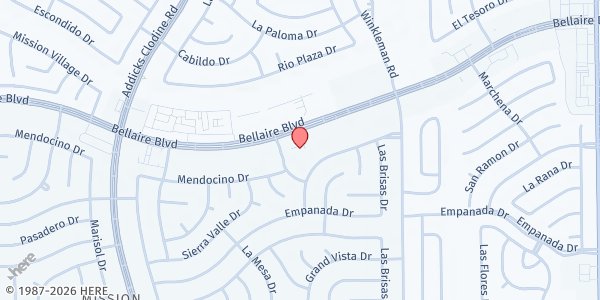 Map showing Mission Bells Food Pantry at 15325 Bellaire Blvd., Houston, TX