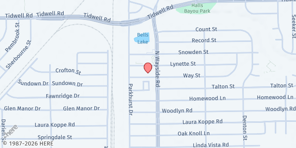 Map showing New Community Baptist Church at 9005 N. Wayside Dr., Houston, TX