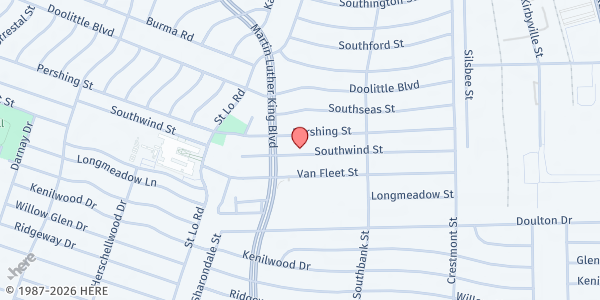 Map showing New Deliverance Fellowship Ministries at 5719 Southwind St., Houston, TX