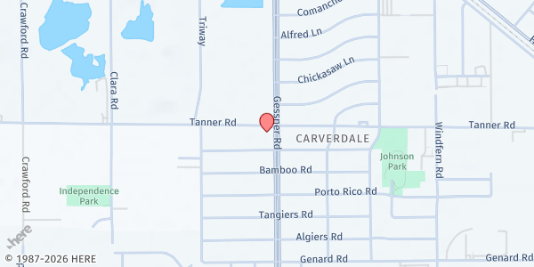 Map showing New Life en Cristo at 5643 Gessner Rd., Houston, TX