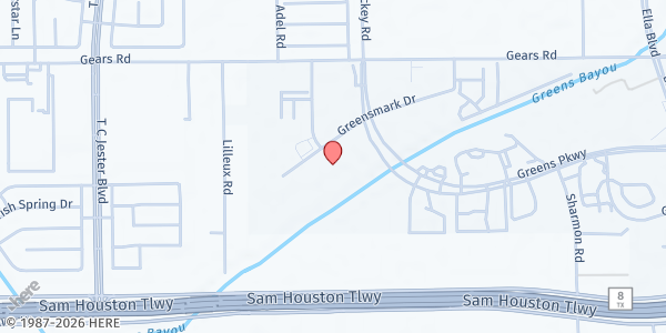 Map showing New Light Christian Center at 1535 Greensmark Dr., Houston, TX
