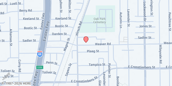 Map showing New Mt. Carmel Baptist Church at 4301 Weaver Rd., Houston, TX