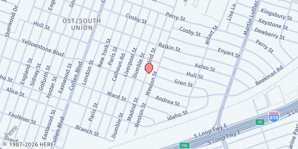 Map showing New Providence Baptist Church at 6640 Weston St., Houston, TX