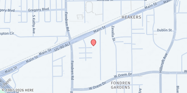 Map showing Nueva Jerusalen Church at 12230 Hodges St., Houston, TX