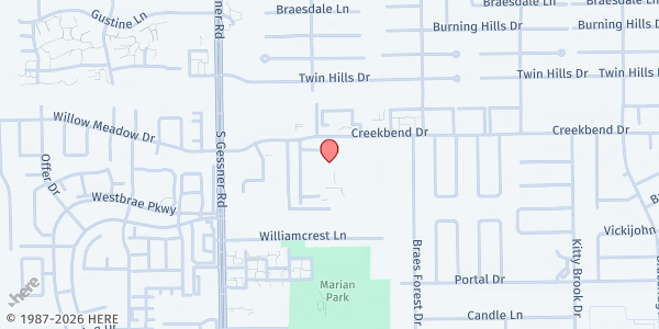 Map showing Penelope 54 Senior Apartments at 8111 Creekbend Dr., Houston, TX