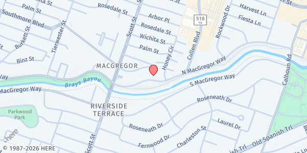 Map showing People on the Move for Christ at Loyal MBC at 3901 N. MacGregor Way, Houston, TX