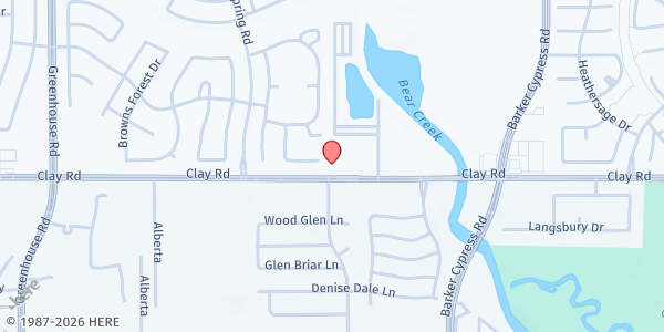 Map showing Radack Community Center at 18650 Clay Rd., Houston, TX