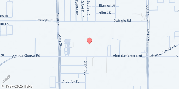 Map showing Real Life Christian Church at 3635 Almeda Genoa Rd., Houston, TX