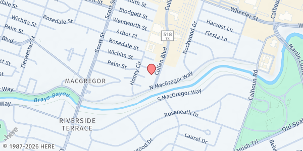 Map showing Riverside Houston UMC at 4920 Cullen Blvd., Houston, TX