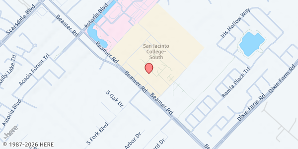 Map showing San Jacinto College - South Campus Marketplace at 13735 Beamer Rd., Houston, TX