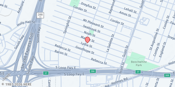 Map showing South Union Church of Christ at 3601 Lydia St, Houston, TX