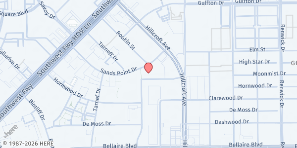 Map showing Southwest Multi-Service Center at 6400 High Star Dr., Houston, TX