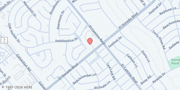 Map showing St. Bernadette Church Christian Action at 15500 El Camino Real, Houston, TX