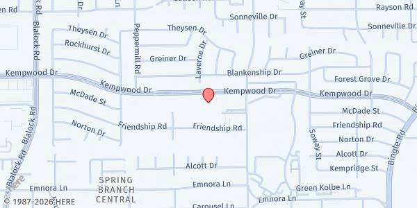 Map showing St. Jerome Catholic Church at 8825 Kempwood Dr, Houston, TX