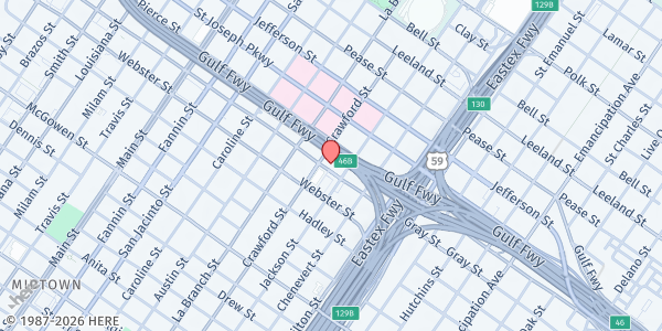 Map showing St. John's United Methodist Church at 2019 Crawford St., Houston, TX