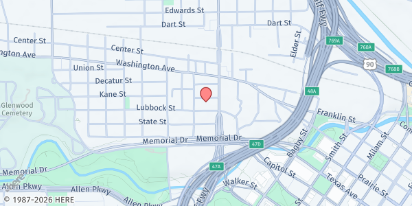 Map showing St. Joseph Catholic Church at 1505 Kane St., Houston, TX