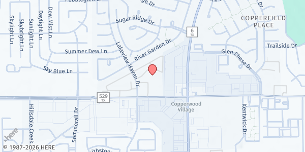 Map showing St. Mary Coptic Orthodox Church at 7030 Lakeview Haven Dr., Houston, TX