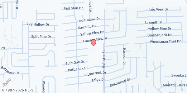Map showing St. Matthew the Evangelist Catholic Church at 9915 Hollister St., Houston, TX