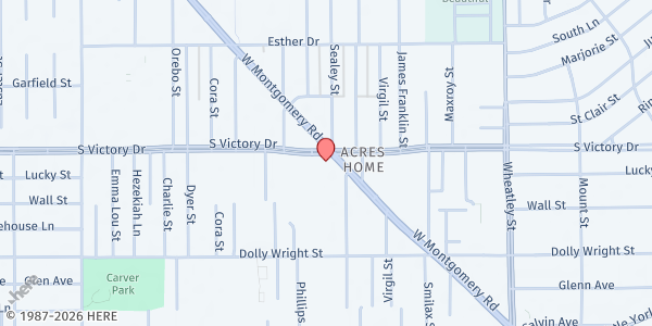 Map showing St. Monica Catholic Church at 8421 W. Montgomery Rd., Houston, TX