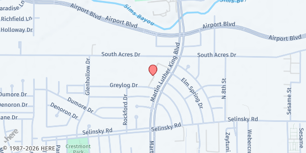 Map showing St. Philip Neri Catholic Church at 10960 Martin Luther King Blvd., Houston, TX