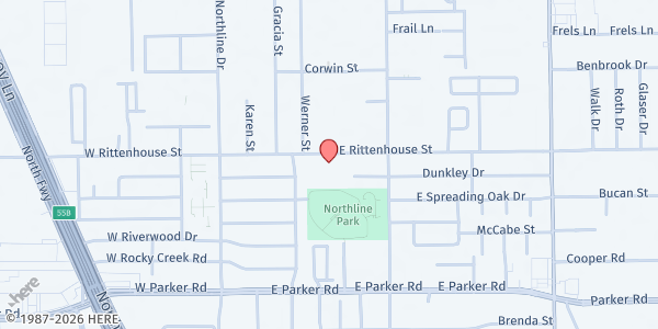 Map showing St. Stephen's Pantry (El Mesias UMC) at 406 E. Rittenhouse St., Houston, TX