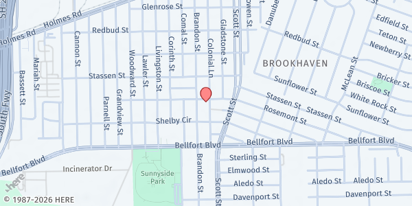 Map showing Sunnyside Place Community Development Corporation at 8302 Colonial Ln, Houston, TX