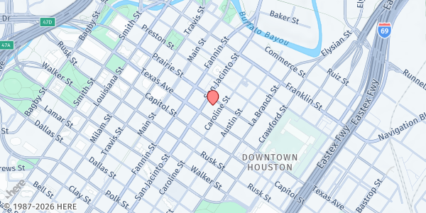 Map showing The Beacon Day Center at 1212 Prairie St., Houston, TX