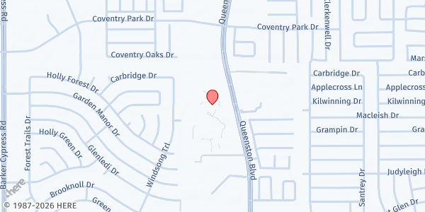Map showing The Church Without Walls Storehouse Ministry at 5725 Queenston Blvd., Houston, TX