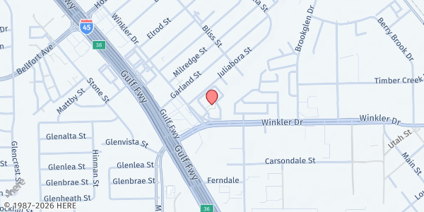 Map showing The Life at Sterling Woods Senior Living Community at 8625 Winkler Dr, Houston, TX