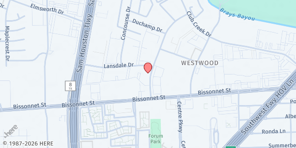 Map showing The Premier on Woodfair Apartments at 9502 Woodfair Dr., Houston, TX