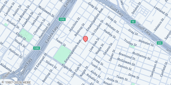 Map showing Trinity East UMC at 2418 McGowen St., Houston, TX