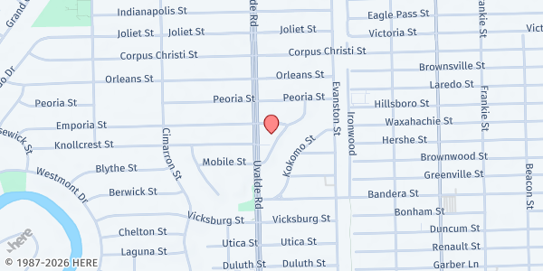 Map showing Uvalde Baptist Church at 901 Uvalde Rd., Houston, TX