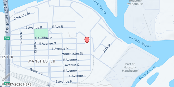 Map showing Valero Refinery at 9701 Manchester St, Houston, TX