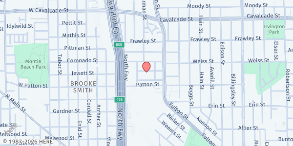 Map showing Victory Family Rescue Mission at 222 Royder St., Houston, TX