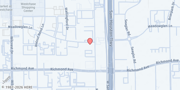 Map showing WHAM (West Houston Assistance Ministries) at 10501 Meadowglen Ln., Houston, TX