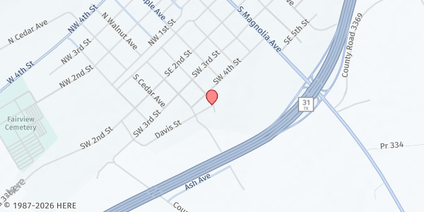 Map showing Macedonia Baptist Church at 501 Davis St., Hubbard, TX