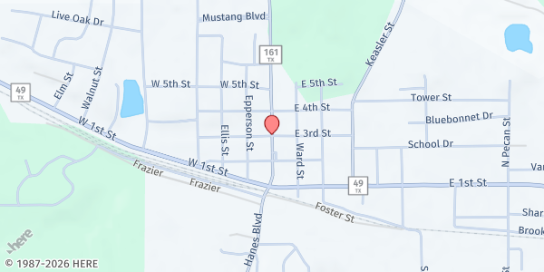 Map showing Shepherd's Harvest Food Pantry at 301 North Taylor, Hughes Springs, TX