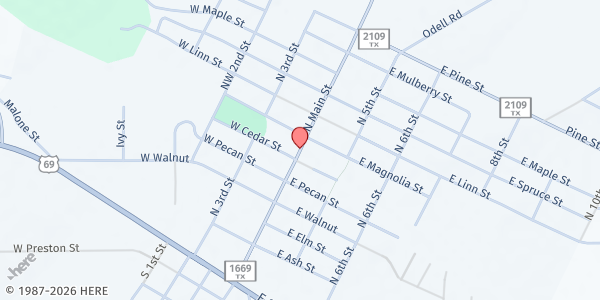 Map showing Huntington Food Program at 702 N. Main, Huntington, TX