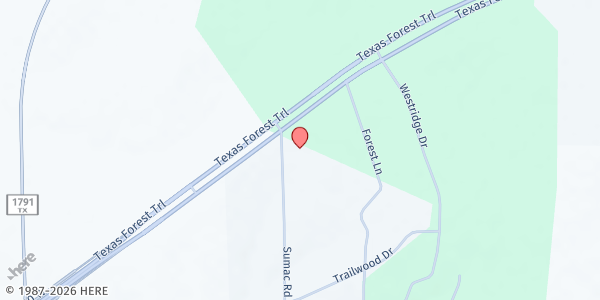 Map showing Faith Lutheran Church at 111 Sumac Rd., Huntsville, TX
