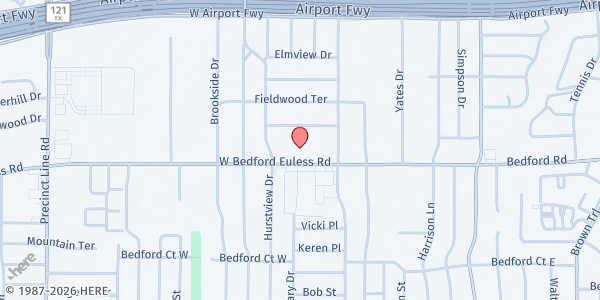 Map showing N.E.E.D. East at 424 W. Bedford Euless Rd., Hurst, TX