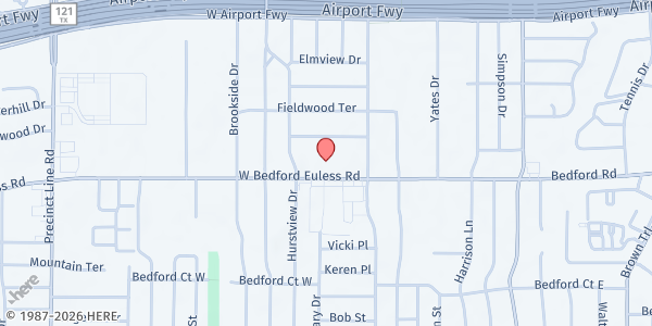 Map showing NEED East at 424 W. Bedford Euless Rd., Hurst, TX