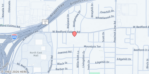 Map showing Peace Lutheran Church at 941 W. Bedford Euless Rd., Hurst, TX