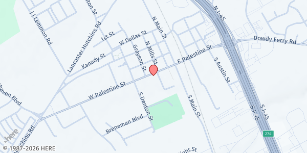 Map showing Cynthia Mickels Ministries at 302 W Palestine St, Hutchins, TX