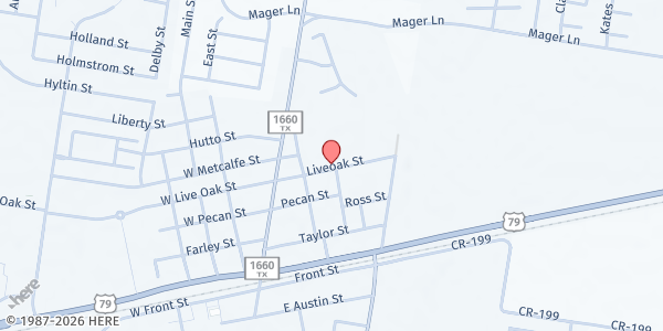 Map showing Hutto Resource Center at 204 East Live Oak Street, Hutto, TX