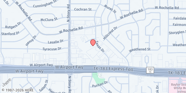 Map showing CAC Fountain Of Life Ministry at 2505 Texas Drive, Irving, TX