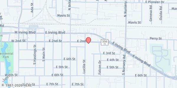 Map showing Christ Apostolic Church DFW Metroplex at 612 E. 2nd St., Irving, TX