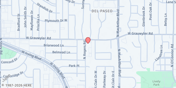 Map showing Dallas Brazilian SDA at 1400 W. Grauwyler Rd., Irving, TX