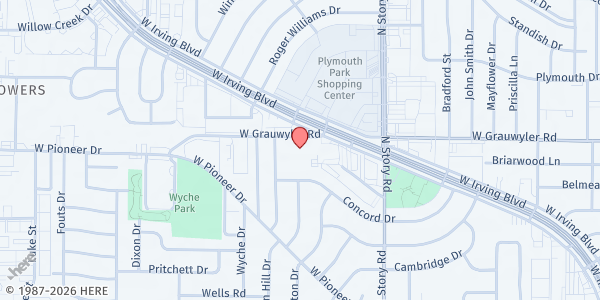 Map showing Good Shepherd Lutheran at 2620 W Grauwyler Rd, Irving, TX
