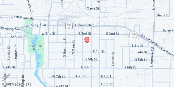 Map showing Heritage Senior Center at 200 S. Jefferson St, Irving, TX