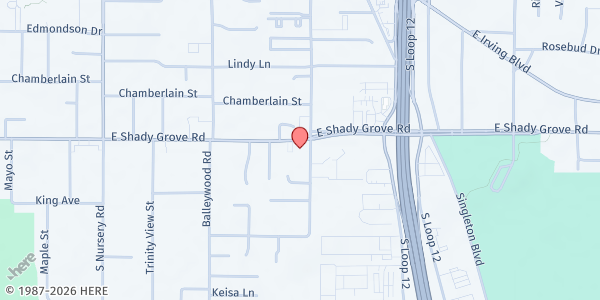 Map showing Highest Praise Church Of Irving at 1548 E Shady Grove Rd, Irving, TX